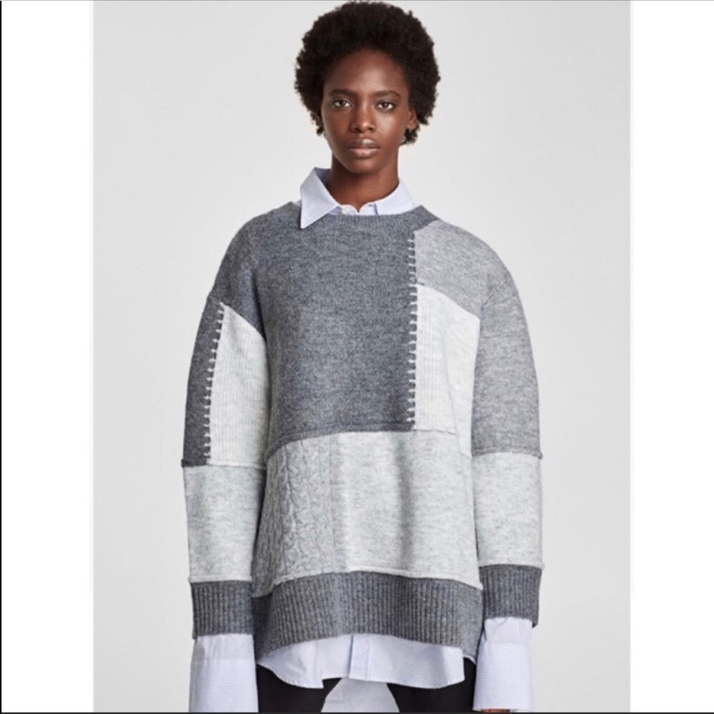 Zara Oversized Gray Patchwork Sweater Size S - image 2